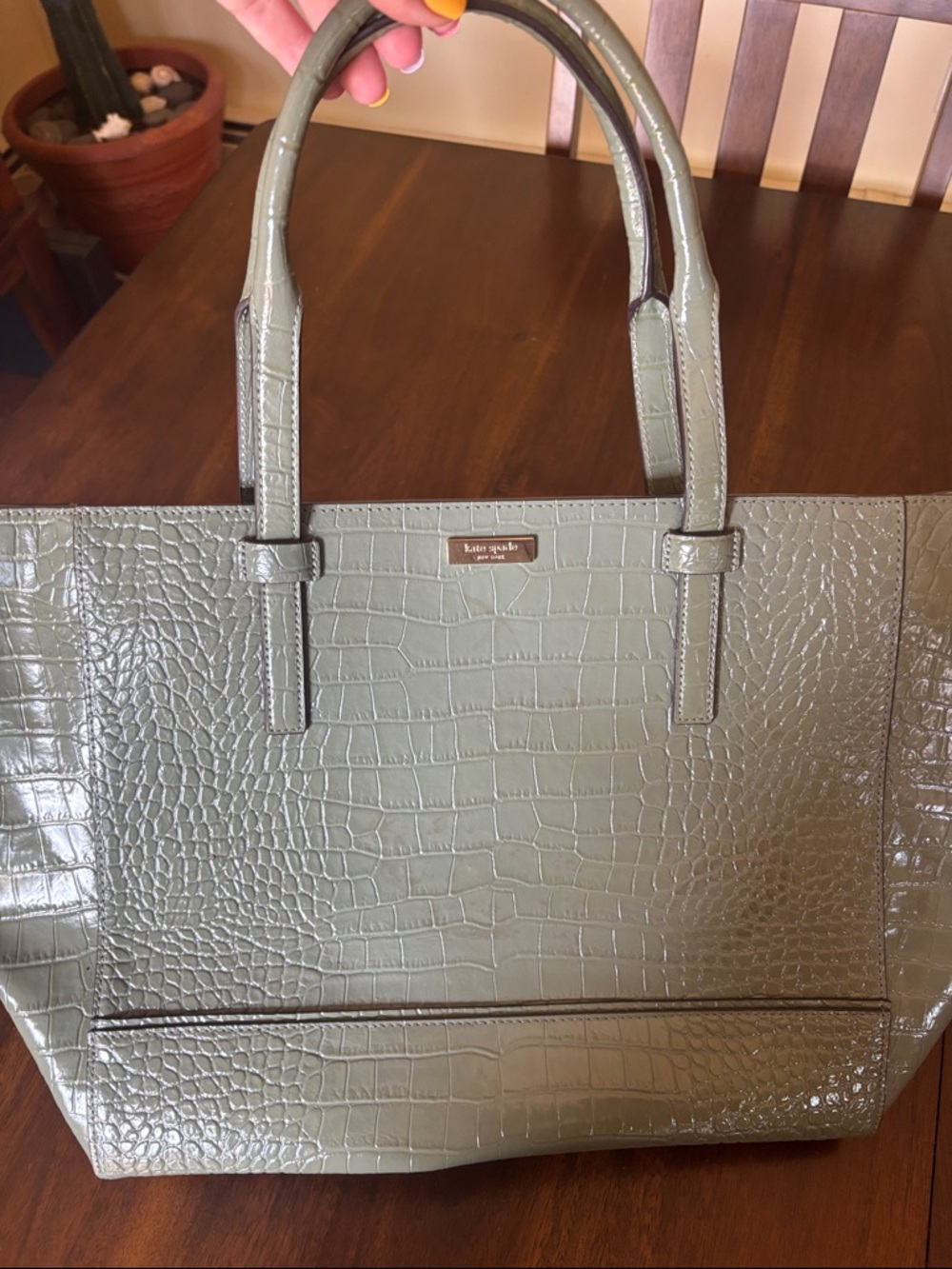kate spade Olive Green Croc-Embossed Structured Tote